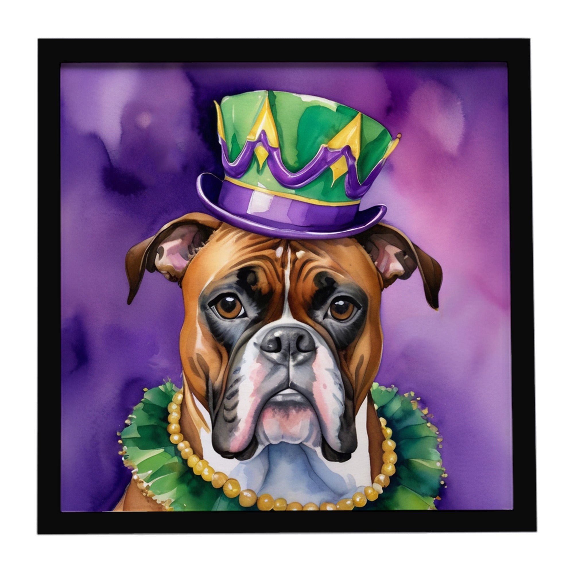 Boxer King of Mardi Gras Framed Metal Print Bathroom, Kitchen, Office, Home Decor Wall Art Ready to Hang, Square, 8X8