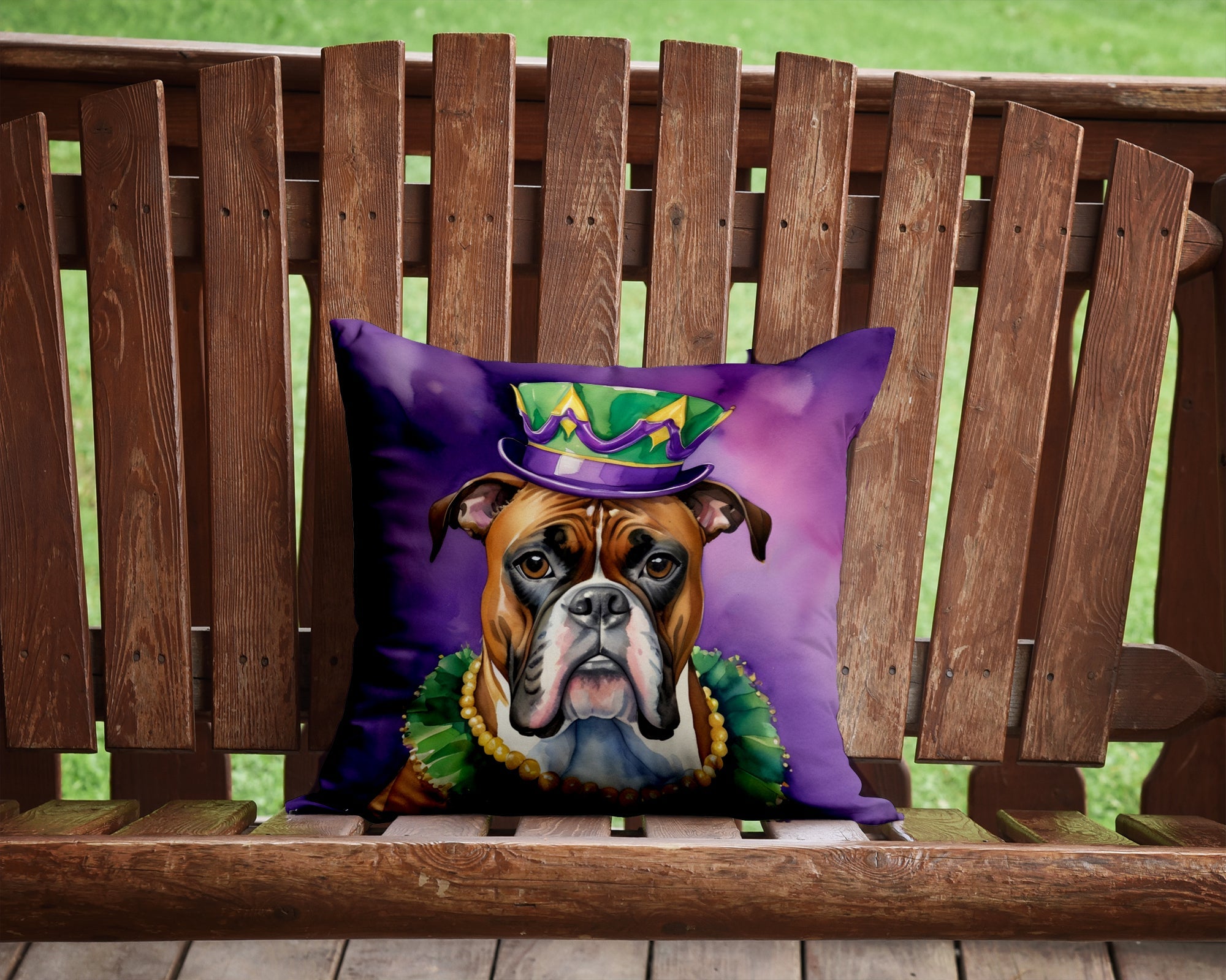 Boxer King of Mardi Gras Decorative Throw Pillow 14x14 Indoor Outdoor Accent Cushion, Fabric Cover with Insert for Sofa, Bed, Porch & Living Room