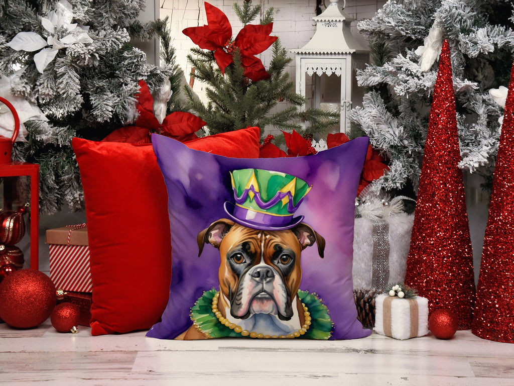 Boxer King of Mardi Gras Decorative Throw Pillow 14x14 Indoor Outdoor Accent Cushion, Fabric Cover with Insert for Sofa, Bed, Porch & Living Room