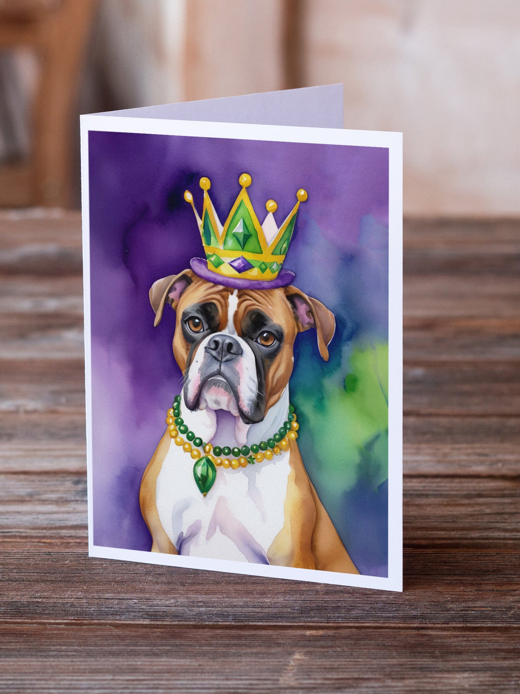 Boxer King of Mardi Gras Greeting Cards Pack of 8 Blank Cards with Envelopes Whimsical A7 Size 5x7