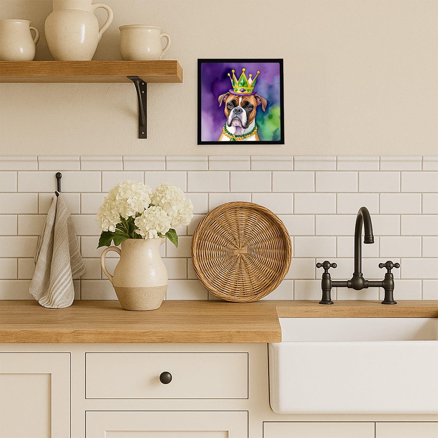 Boxer King of Mardi Gras Framed Metal Print Bathroom, Kitchen, Office, Home Decor Wall Art Ready to Hang, Square, 8X8