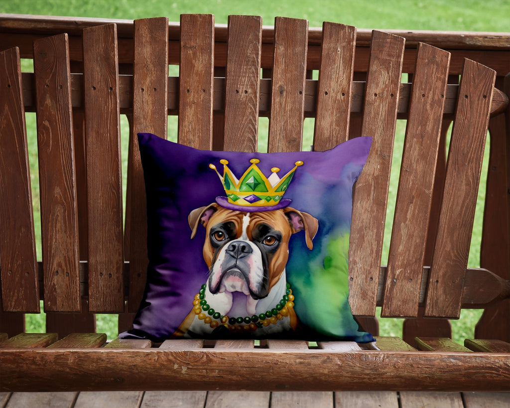 Boxer King of Mardi Gras Decorative Throw Pillow 14x14 Indoor Outdoor Accent Cushion, Fabric Cover with Insert for Sofa, Bed, Porch & Living Room