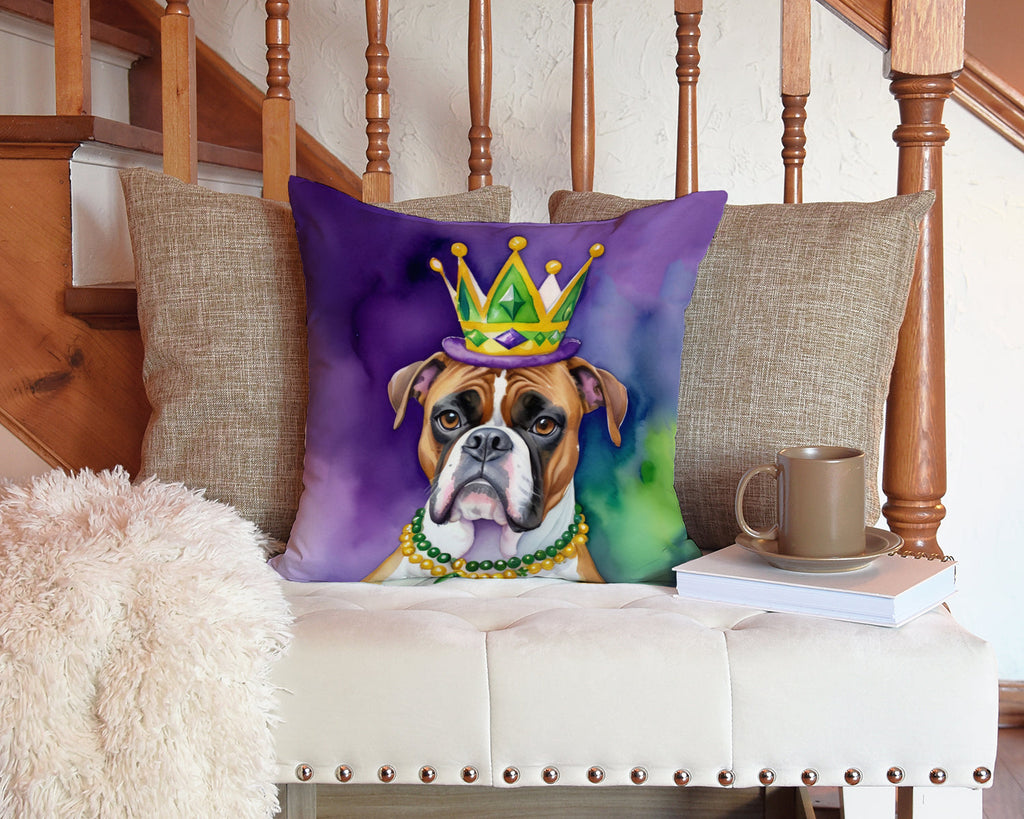 Boxer King of Mardi Gras Decorative Throw Pillow 14x14 Indoor Outdoor Accent Cushion, Fabric Cover with Insert for Sofa, Bed, Porch & Living Room