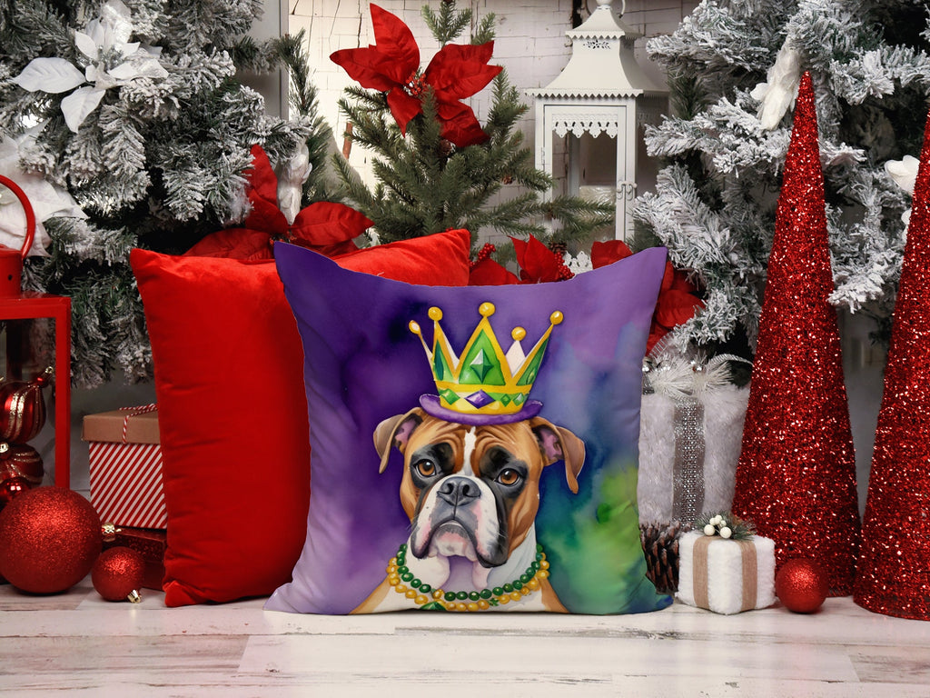 Boxer King of Mardi Gras Decorative Throw Pillow 14x14 Indoor Outdoor Accent Cushion, Fabric Cover with Insert for Sofa, Bed, Porch & Living Room