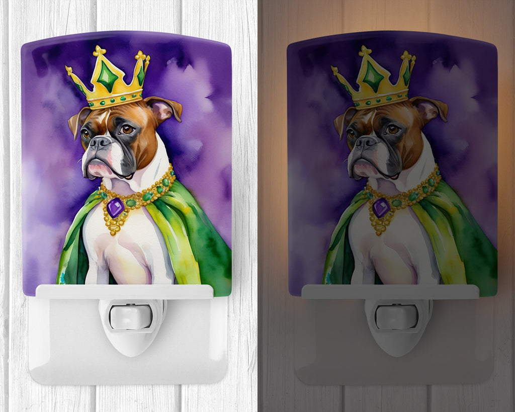 Boxer King of Mardi Gras Ceramic Night Light Compact, UL-Certified, Ideal for Bedroom, Bathroom, Nursery, Hallway, Kitchen, 6x4x3, Multicolor