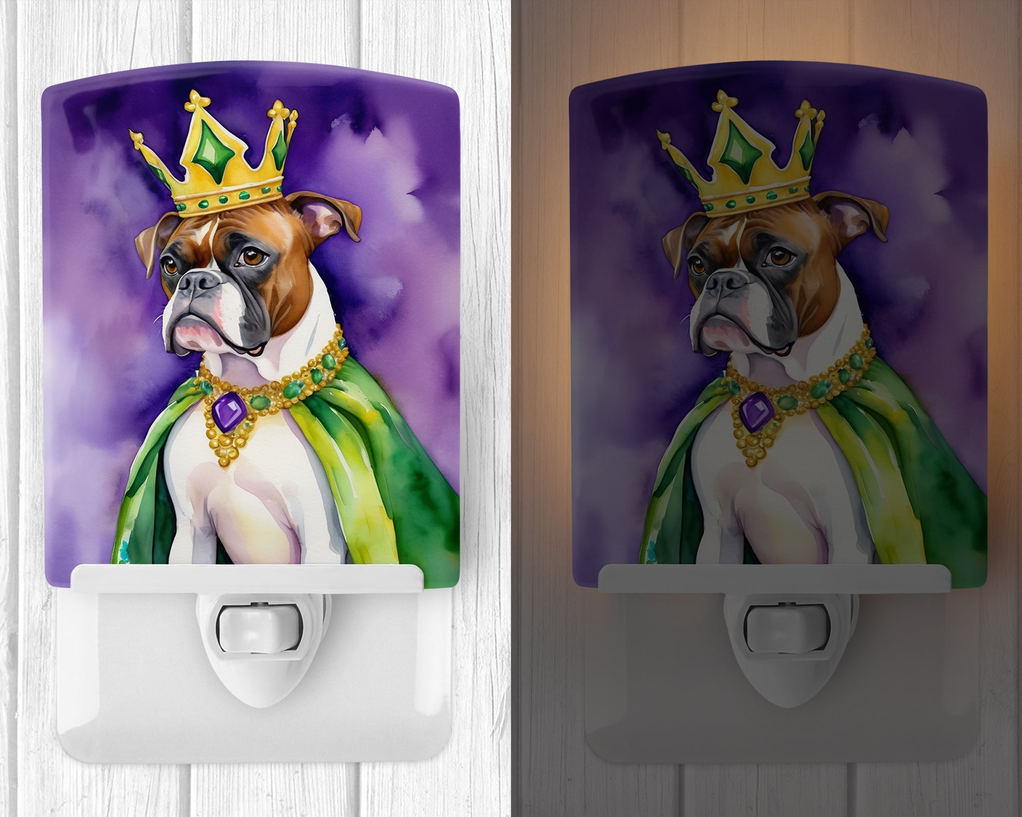 Boxer King of Mardi Gras Ceramic Night Light Compact, UL-Certified, Ideal for Bedroom, Bathroom, Nursery, Hallway, Kitchen, 6x4x3, Multicolor