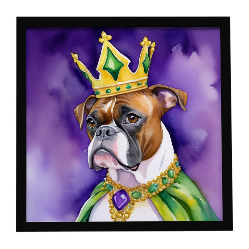 Boxer King of Mardi Gras Framed Metal Print Bathroom, Kitchen, Office, Home Decor Wall Art Ready to Hang, Square, 8X8