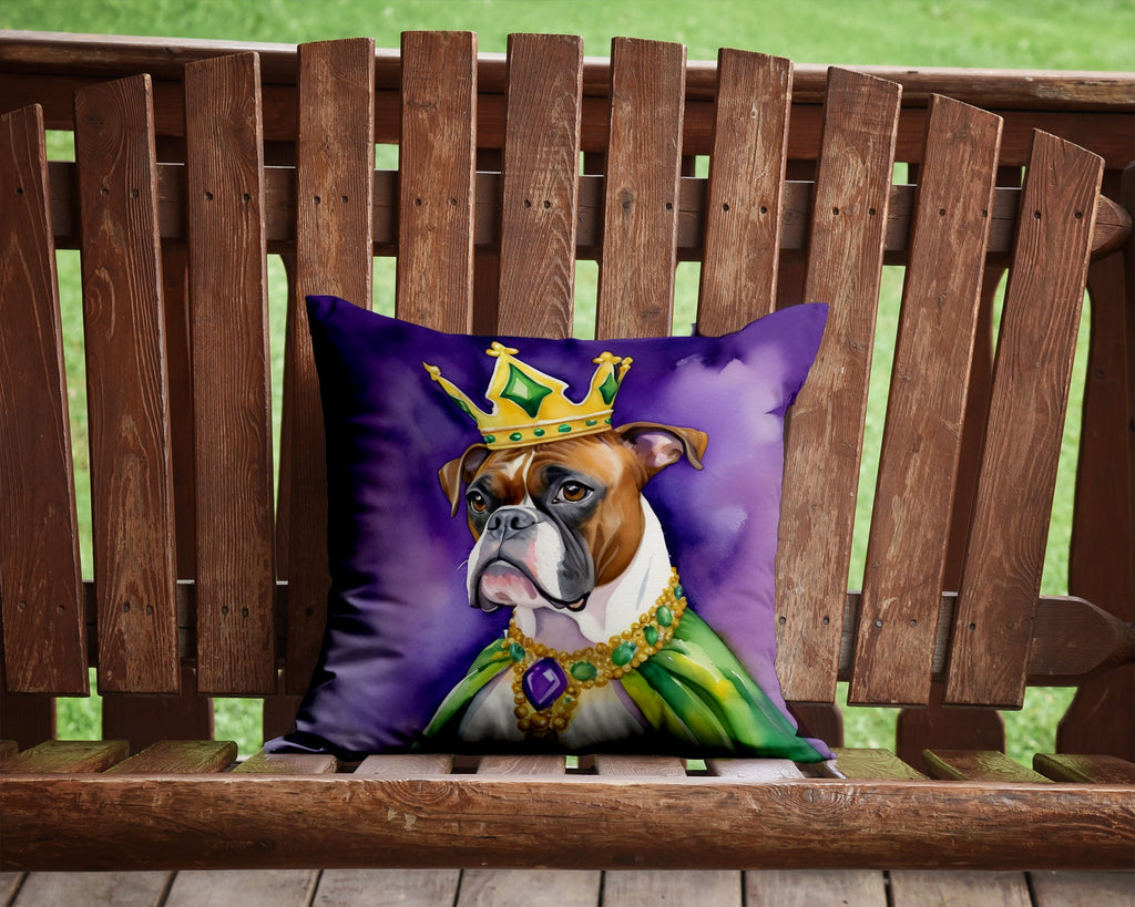 Boxer King of Mardi Gras Decorative Throw Pillow 14x14 Indoor Outdoor Accent Cushion, Fabric Cover with Insert for Sofa, Bed, Porch & Living Room