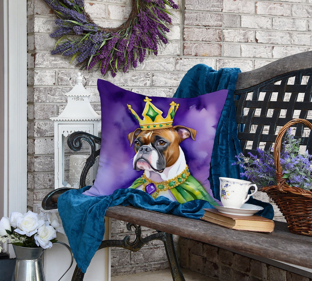 Boxer King of Mardi Gras Decorative Throw Pillow 18x18 Indoor Outdoor Accent Cushion, Fabric Cover with Insert for Sofa, Bed, Porch & Living Room