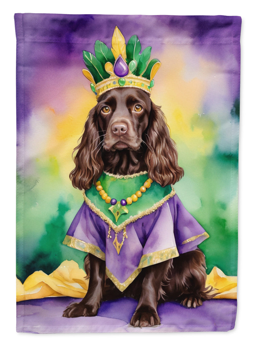 Boykin Spaniel King of Mardi Gras House Flag 28x40 Porch Sleeve Pole Decorative Outside Yard Banner Artwork Wall Hanging, Polyester