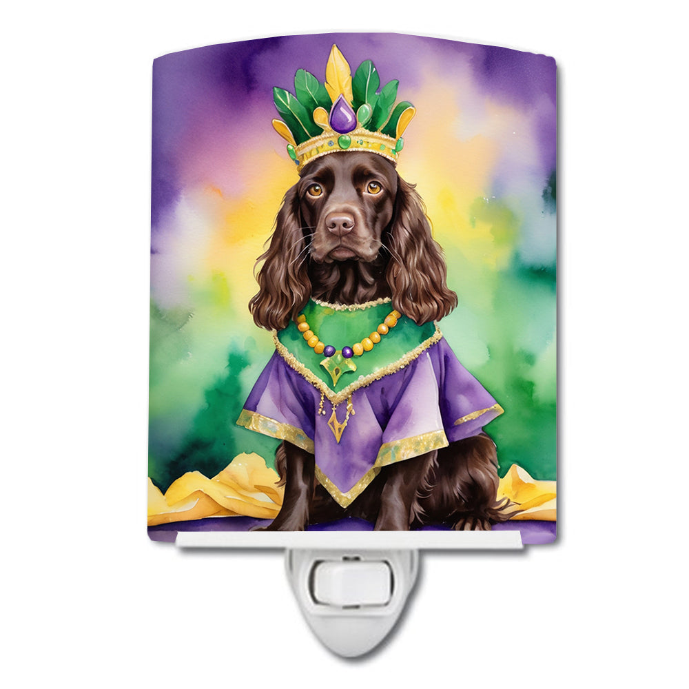 Boykin Spaniel King of Mardi Gras Ceramic Night Light Compact, UL-Certified, Ideal for Bedroom, Bathroom, Nursery, Hallway, Kitchen, 6x4x3, Multicolor