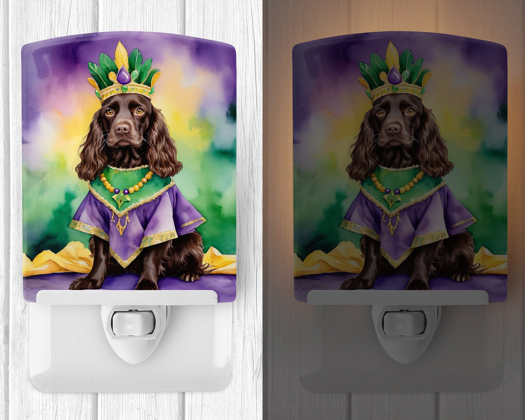 Boykin Spaniel King of Mardi Gras Ceramic Night Light Compact, UL-Certified, Ideal for Bedroom, Bathroom, Nursery, Hallway, Kitchen, 6x4x3, Multicolor