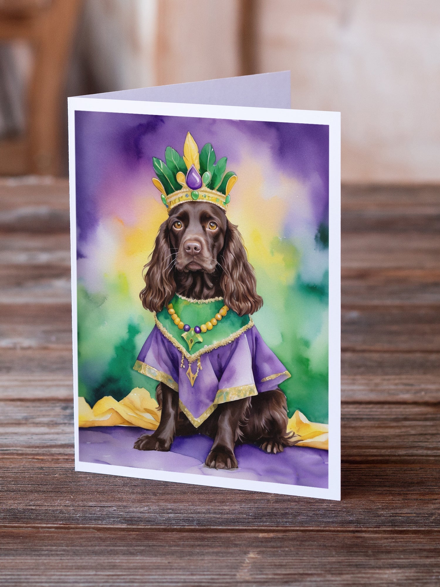 Boykin Spaniel King of Mardi Gras Greeting Cards Pack of 8 Blank Cards with Envelopes Whimsical A7 Size 5x7