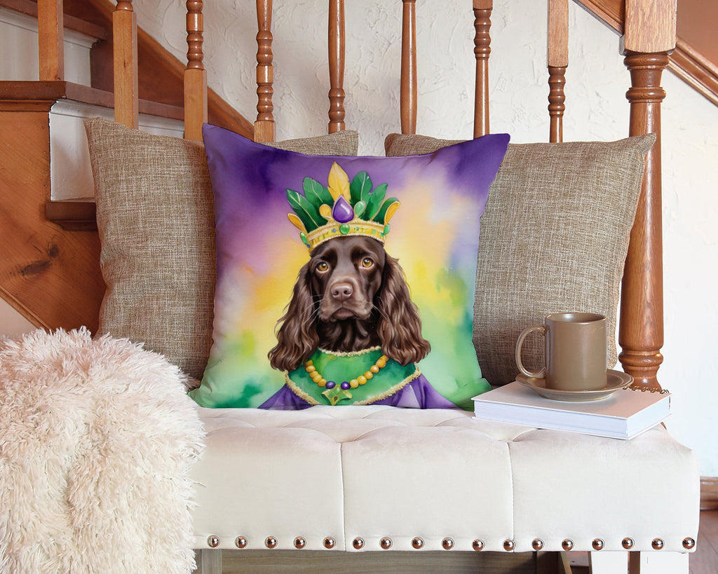 Boykin Spaniel King of Mardi Gras Decorative Throw Pillow 14x14 Indoor Outdoor Accent Cushion, Fabric Cover with Insert for Sofa, Bed, Porch & Living Room