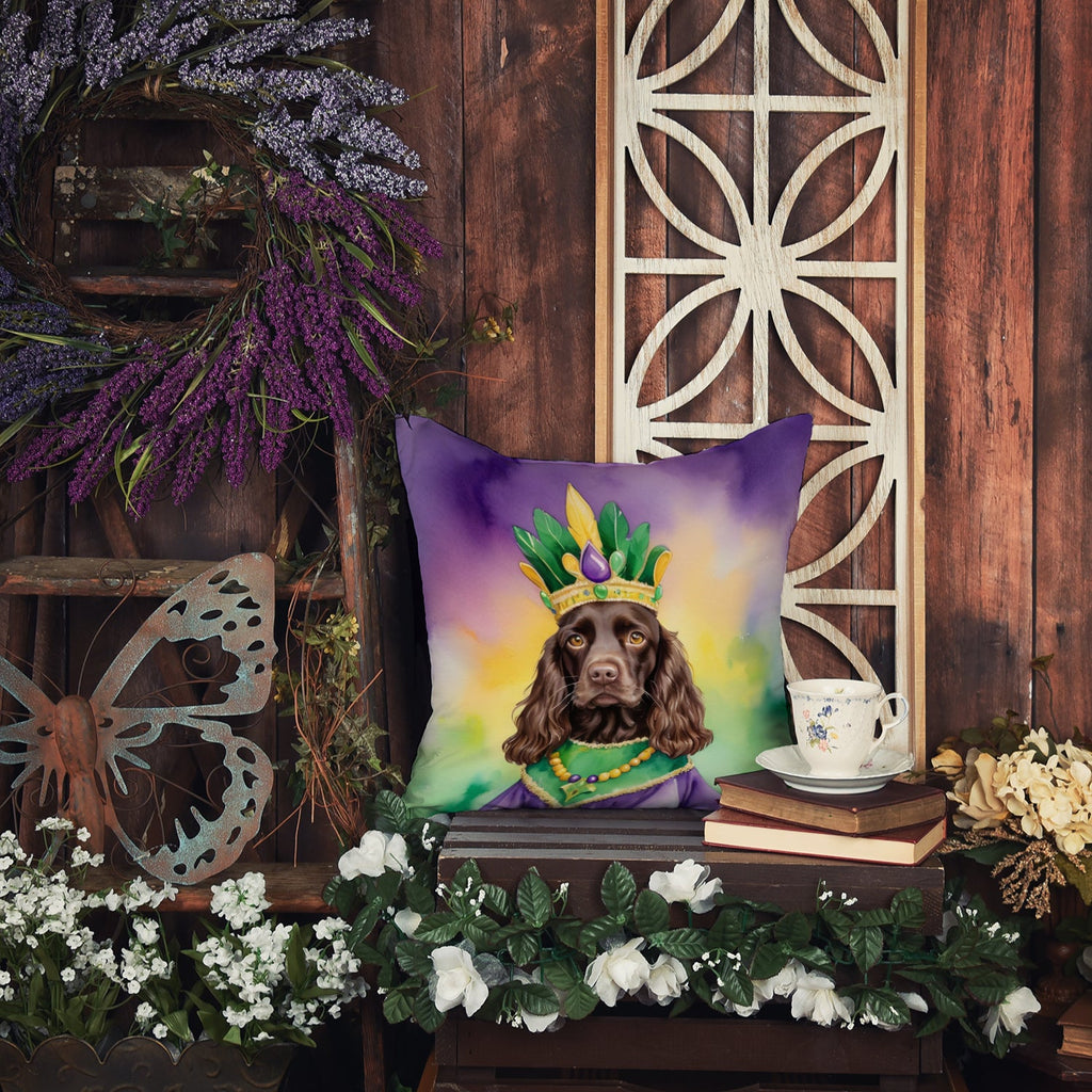 Boykin Spaniel King of Mardi Gras Decorative Throw Pillow 14x14 Indoor Outdoor Accent Cushion, Fabric Cover with Insert for Sofa, Bed, Porch & Living Room