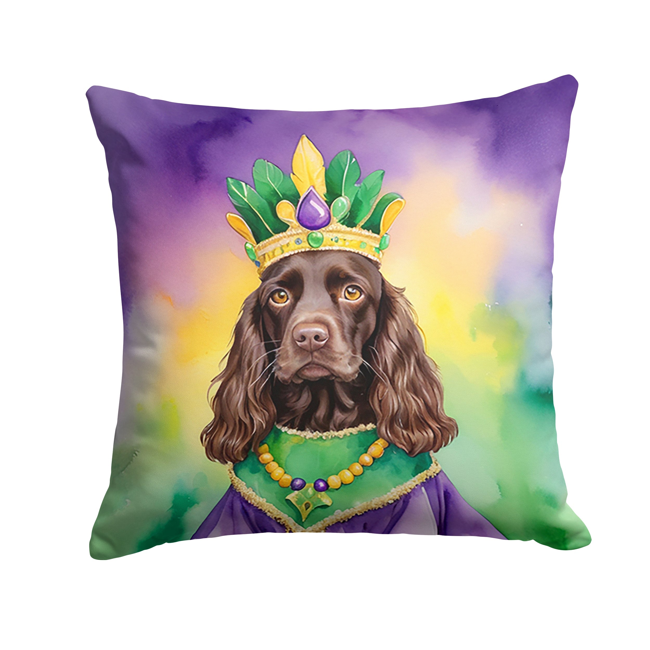 Boykin Spaniel King of Mardi Gras Decorative Throw Pillow 18x18 Indoor Outdoor Accent Cushion, Fabric Cover with Insert for Sofa, Bed, Porch & Living Room