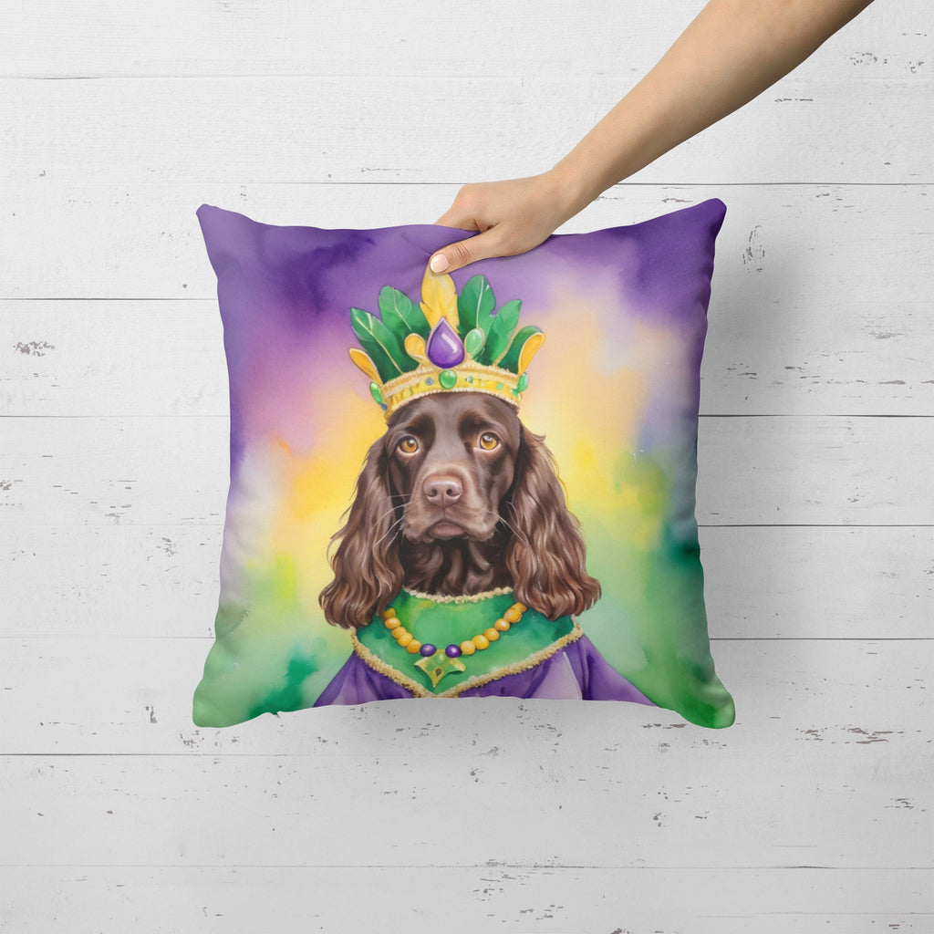 Boykin Spaniel King of Mardi Gras Decorative Throw Pillow 18x18 Indoor Outdoor Accent Cushion, Fabric Cover with Insert for Sofa, Bed, Porch & Living Room