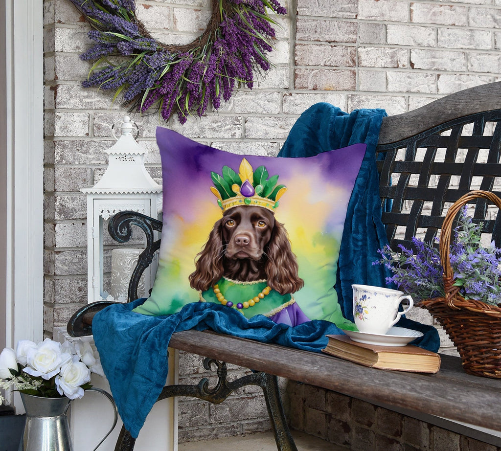Boykin Spaniel King of Mardi Gras Decorative Throw Pillow 18x18 Indoor Outdoor Accent Cushion, Fabric Cover with Insert for Sofa, Bed, Porch & Living Room