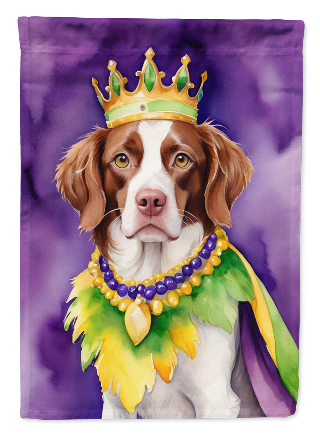 Brittany Spaniel King of Mardi Gras House Flag 28x40 Porch Sleeve Pole Decorative Outside Yard Banner Artwork Wall Hanging, Polyester