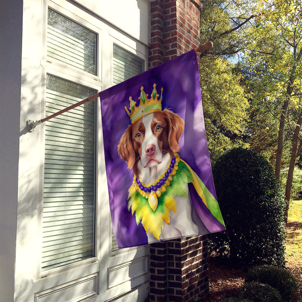 Brittany Spaniel King of Mardi Gras House Flag 28x40 Porch Sleeve Pole Decorative Outside Yard Banner Artwork Wall Hanging, Polyester