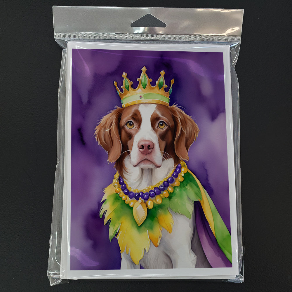 Brittany Spaniel King of Mardi Gras Greeting Cards Pack of 8 Blank Cards with Envelopes Whimsical A7 Size 5x7