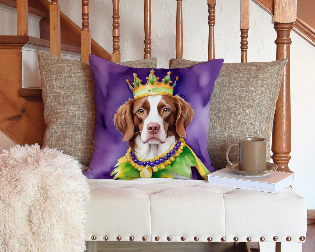 Brittany Spaniel King of Mardi Gras Decorative Throw Pillow 14x14 Indoor Outdoor Accent Cushion, Fabric Cover with Insert for Sofa, Bed, Porch & Living Room