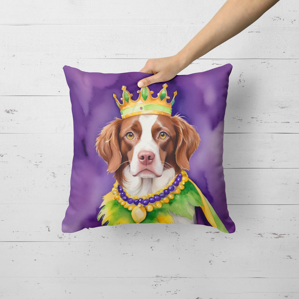 Brittany Spaniel King of Mardi Gras Decorative Throw Pillow 18x18 Indoor Outdoor Accent Cushion, Fabric Cover with Insert for Sofa, Bed, Porch & Living Room