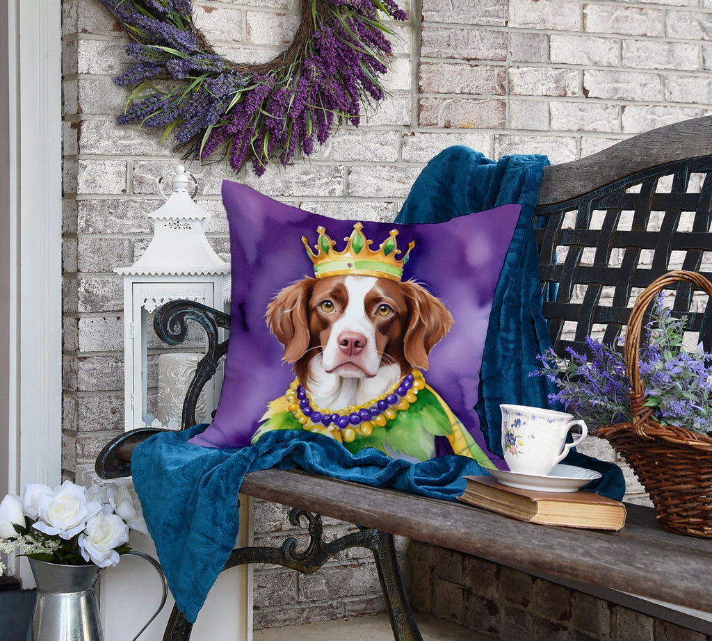 Brittany Spaniel King of Mardi Gras Decorative Throw Pillow 18x18 Indoor Outdoor Accent Cushion, Fabric Cover with Insert for Sofa, Bed, Porch & Living Room