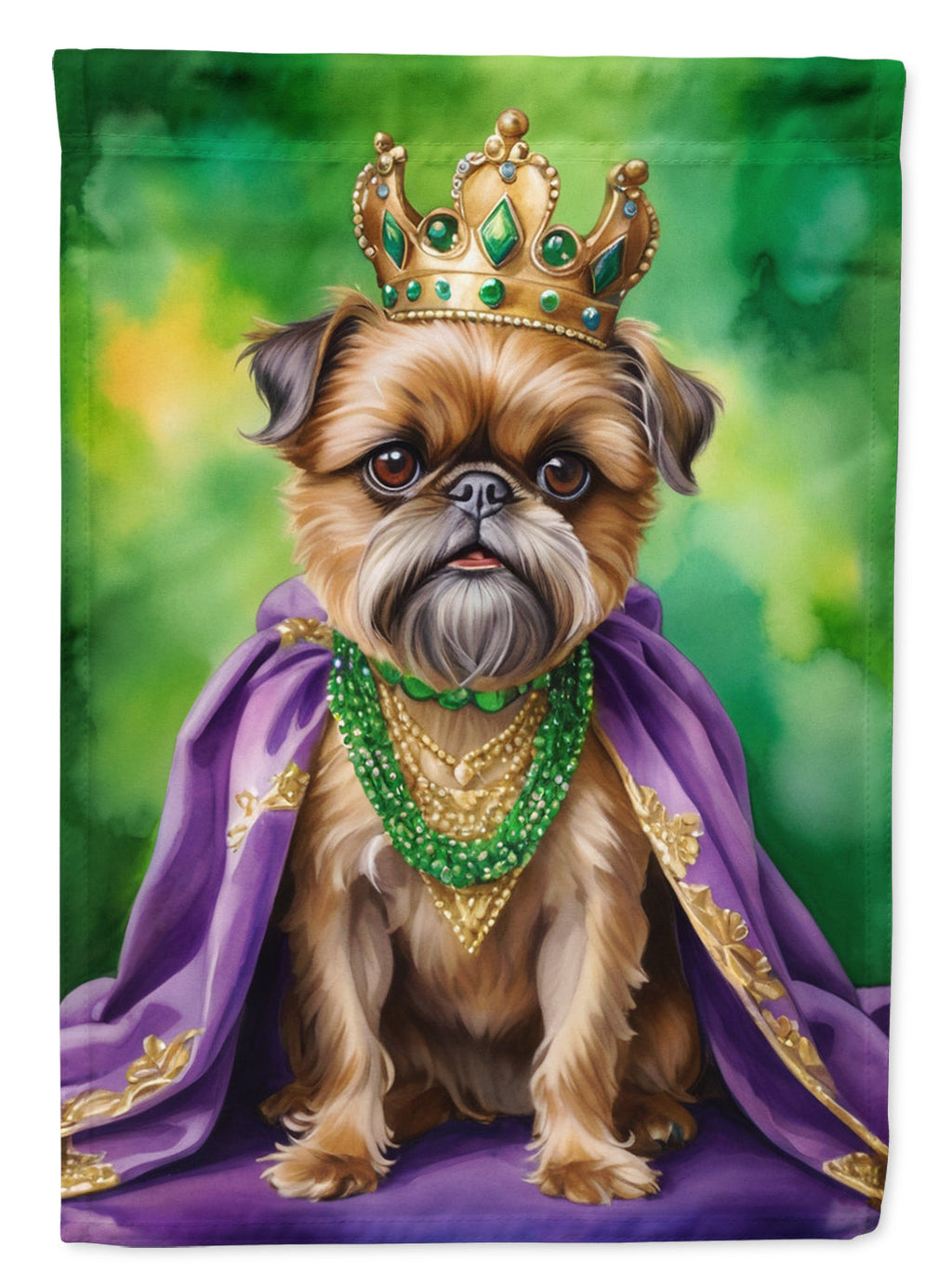 Brussels Griffon King of Mardi Gras House Flag 28x40 Porch Sleeve Pole Decorative Outside Yard Banner Artwork Wall Hanging, Polyester