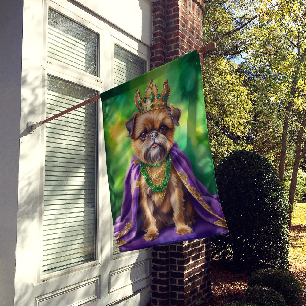 Brussels Griffon King of Mardi Gras House Flag 28x40 Porch Sleeve Pole Decorative Outside Yard Banner Artwork Wall Hanging, Polyester