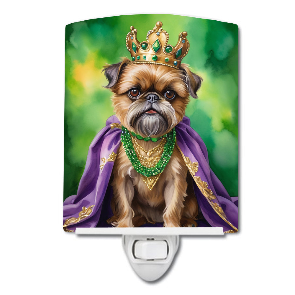 Brussels Griffon King of Mardi Gras Ceramic Night Light Compact, UL-Certified, Ideal for Bedroom, Bathroom, Nursery, Hallway, Kitchen, 6x4x3, Multicolor