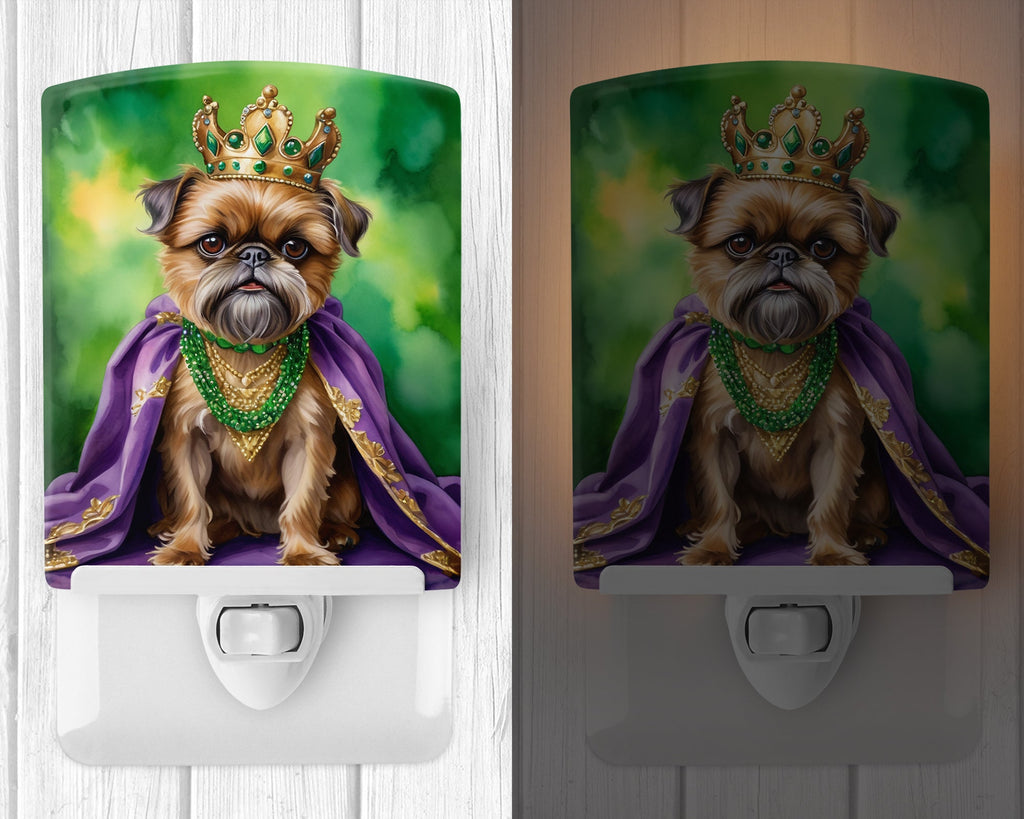 Brussels Griffon King of Mardi Gras Ceramic Night Light Compact, UL-Certified, Ideal for Bedroom, Bathroom, Nursery, Hallway, Kitchen, 6x4x3, Multicolor