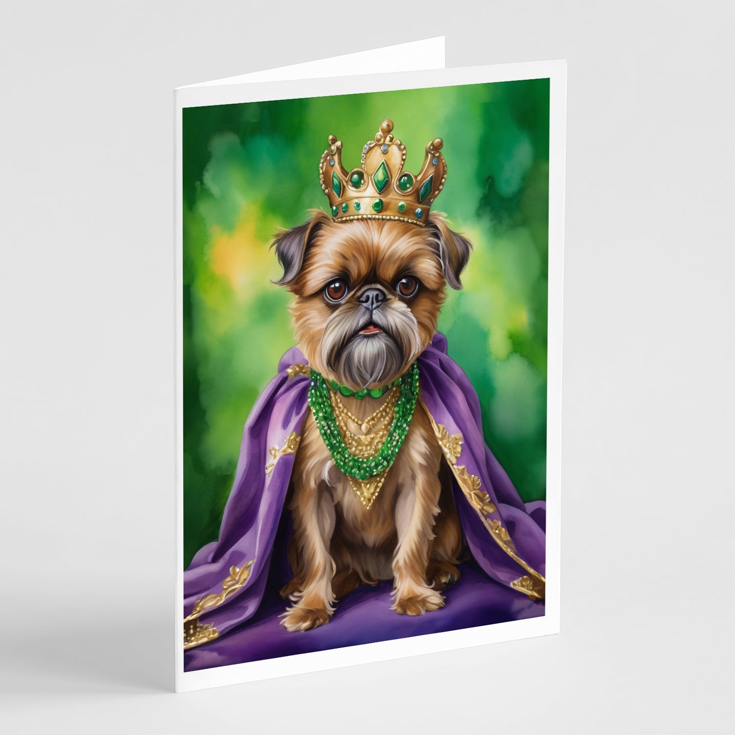Brussels Griffon King of Mardi Gras Greeting Cards Pack of 8 Blank Cards with Envelopes Whimsical A7 Size 5x7