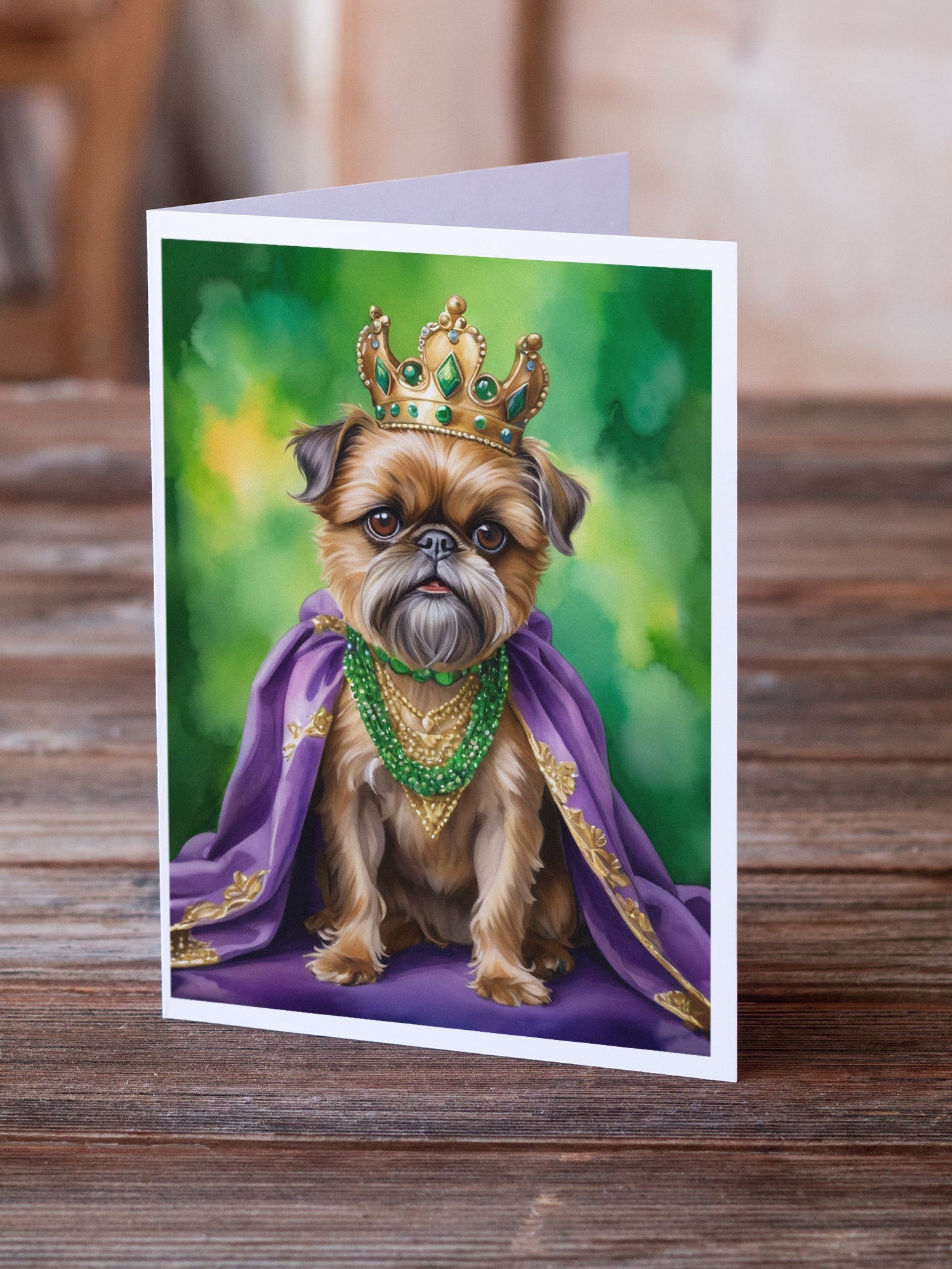 Brussels Griffon King of Mardi Gras Greeting Cards Pack of 8 Blank Cards with Envelopes Whimsical A7 Size 5x7