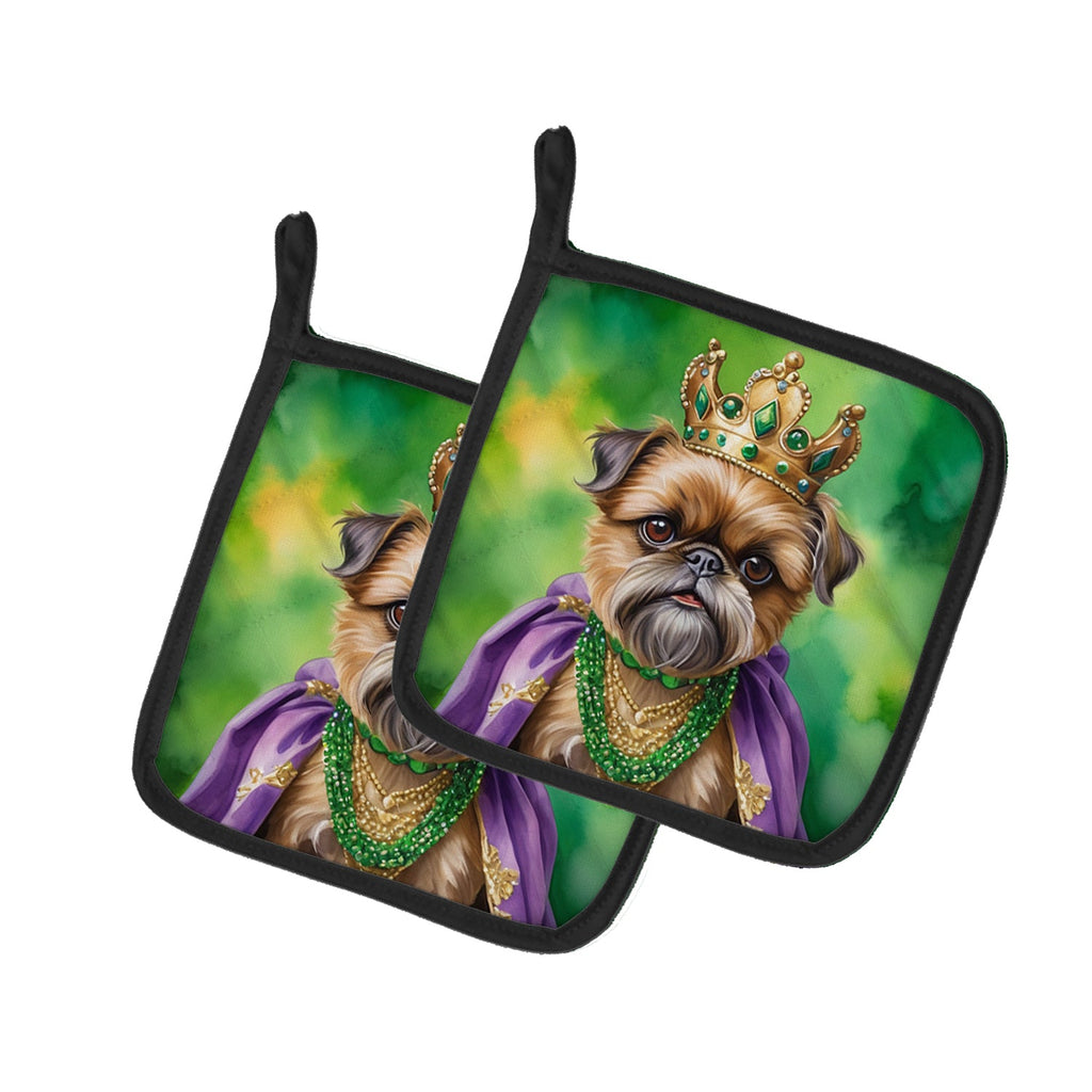 Brussels Griffon King of Mardi Gras Pot Holder Set of 2 Heat Resistant Quilted Hot Pads 7.5 x 7.5 Inch, Insulated Kitchen Trivets for Cooking & Baking