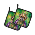 Brussels Griffon King of Mardi Gras Pot Holder Set of 2 Heat Resistant Quilted Hot Pads 7.5 x 7.5 Inch, Insulated Kitchen Trivets for Cooking & Baking