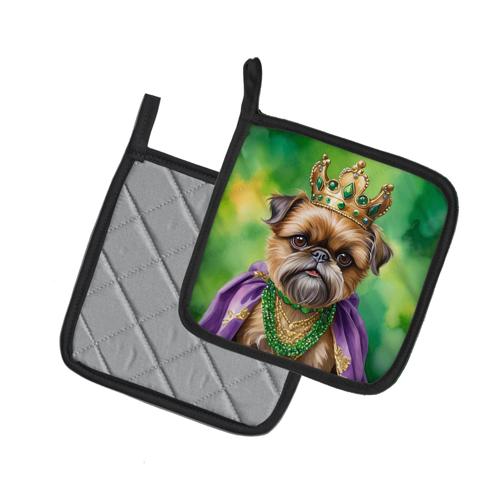 Brussels Griffon King of Mardi Gras Pot Holder Set of 2 Heat Resistant Quilted Hot Pads 7.5 x 7.5 Inch, Insulated Kitchen Trivets for Cooking & Baking