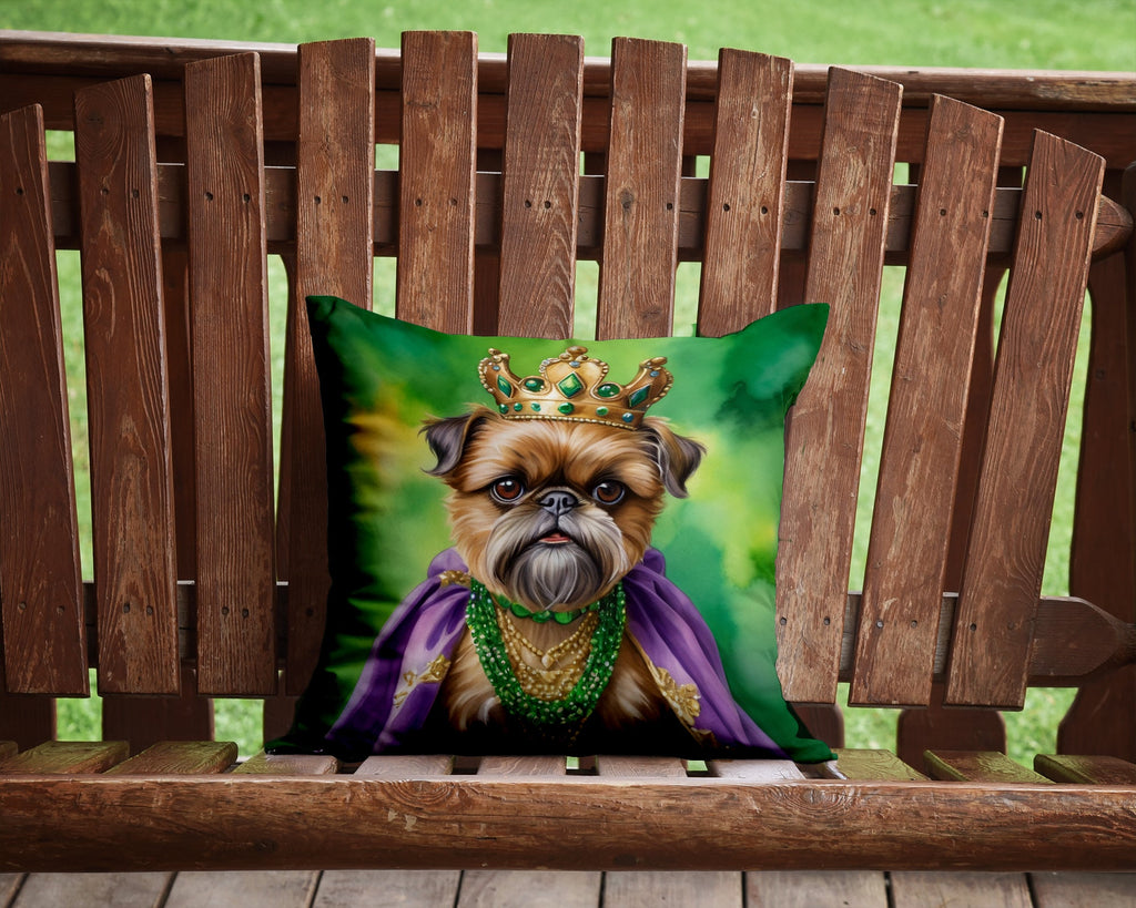 Brussels Griffon King of Mardi Gras Decorative Throw Pillow 14x14 Indoor Outdoor Accent Cushion, Fabric Cover with Insert for Sofa, Bed, Porch & Living Room