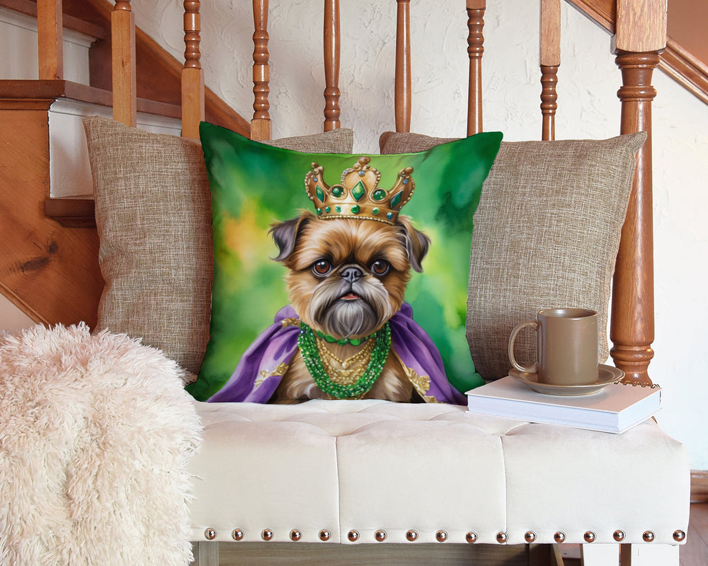Brussels Griffon King of Mardi Gras Decorative Throw Pillow 14x14 Indoor Outdoor Accent Cushion, Fabric Cover with Insert for Sofa, Bed, Porch & Living Room