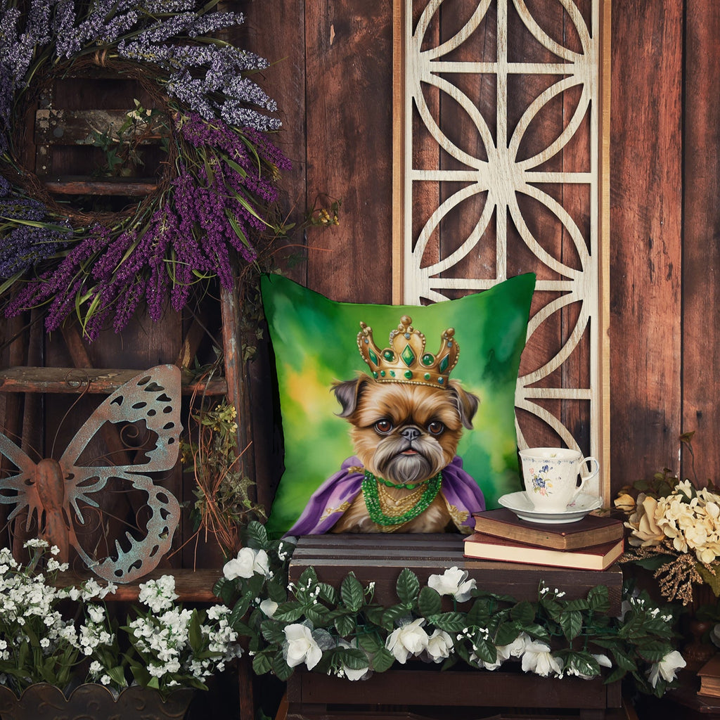 Brussels Griffon King of Mardi Gras Decorative Throw Pillow 14x14 Indoor Outdoor Accent Cushion, Fabric Cover with Insert for Sofa, Bed, Porch & Living Room