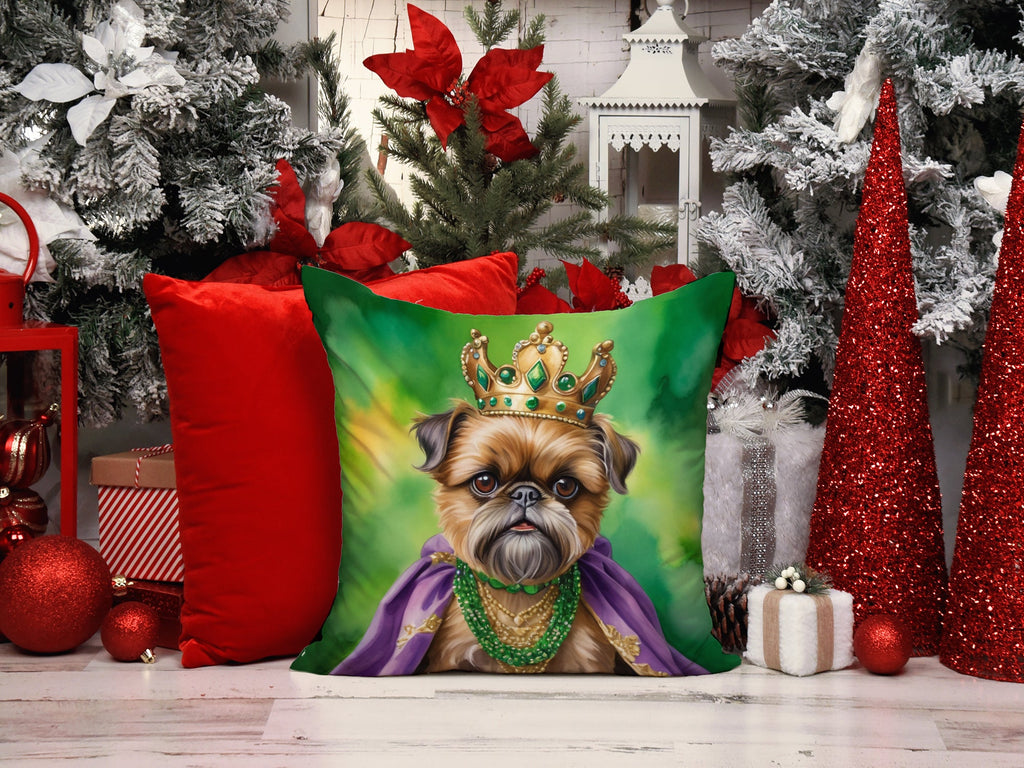 Brussels Griffon King of Mardi Gras Decorative Throw Pillow 14x14 Indoor Outdoor Accent Cushion, Fabric Cover with Insert for Sofa, Bed, Porch & Living Room