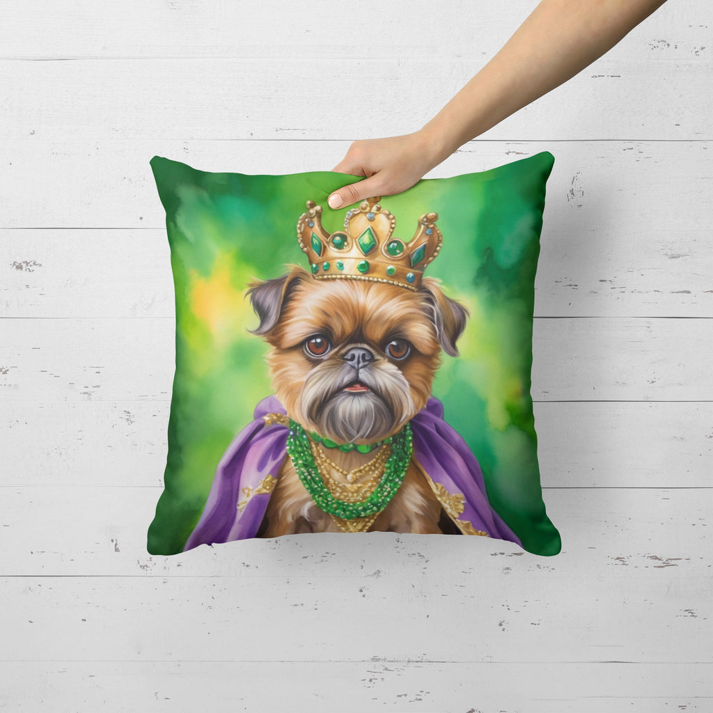 Brussels Griffon King of Mardi Gras Decorative Throw Pillow 18x18 Indoor Outdoor Accent Cushion, Fabric Cover with Insert for Sofa, Bed, Porch & Living Room