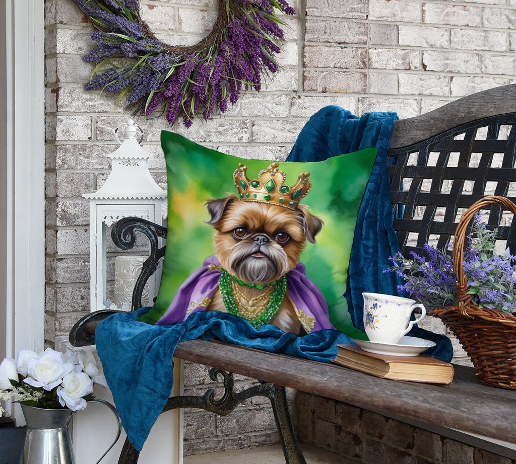 Brussels Griffon King of Mardi Gras Decorative Throw Pillow 18x18 Indoor Outdoor Accent Cushion, Fabric Cover with Insert for Sofa, Bed, Porch & Living Room