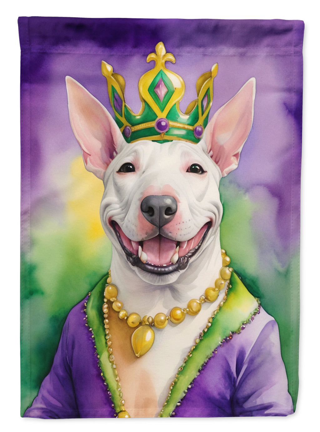 Bull Terrier King of Mardi Gras House Flag 28x40 Porch Sleeve Pole Decorative Outside Yard Banner Artwork Wall Hanging, Polyester