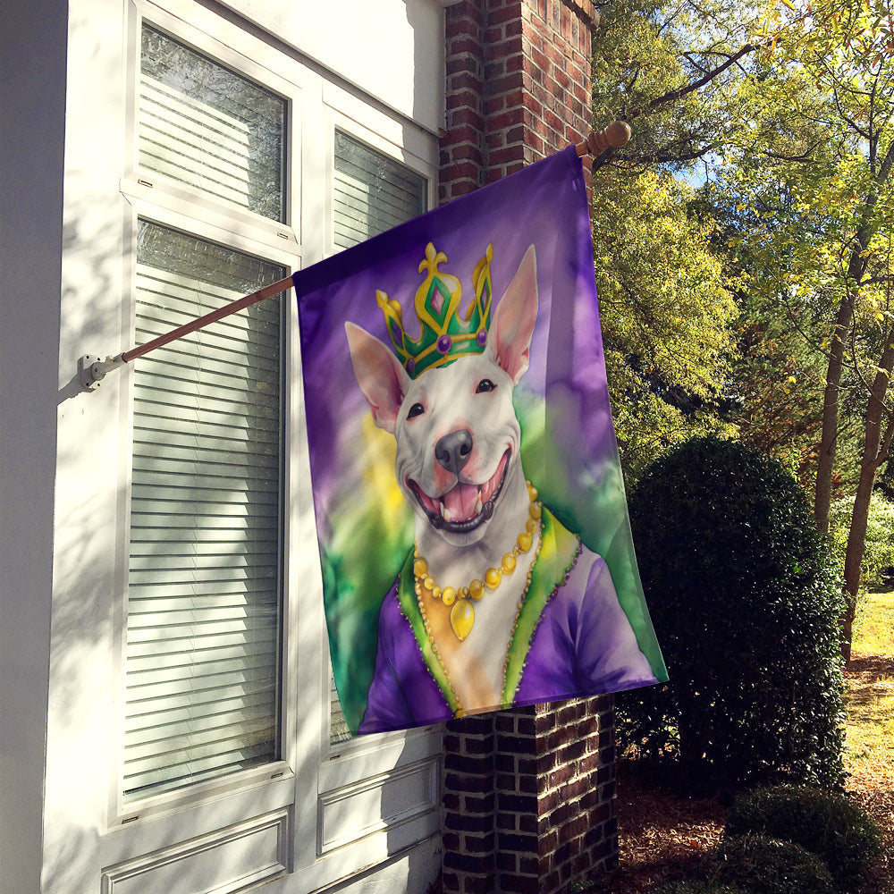 Bull Terrier King of Mardi Gras House Flag 28x40 Porch Sleeve Pole Decorative Outside Yard Banner Artwork Wall Hanging, Polyester