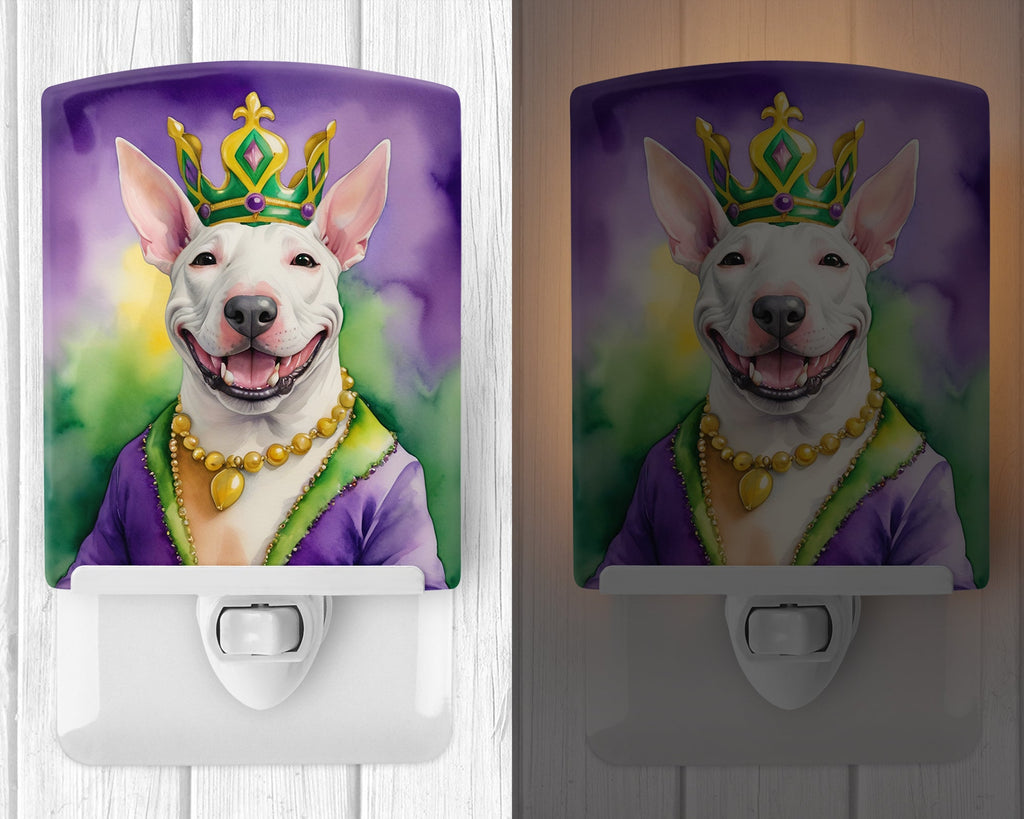 Bull Terrier King of Mardi Gras Ceramic Night Light Compact, UL-Certified, Ideal for Bedroom, Bathroom, Nursery, Hallway, Kitchen, 6x4x3, Multicolor