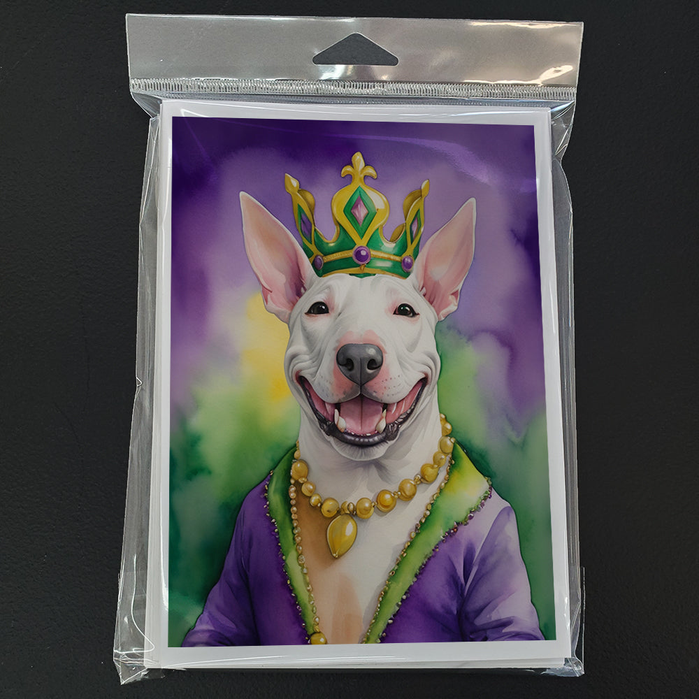Bull Terrier King of Mardi Gras Greeting Cards Pack of 8 Blank Cards with Envelopes Whimsical A7 Size 5x7