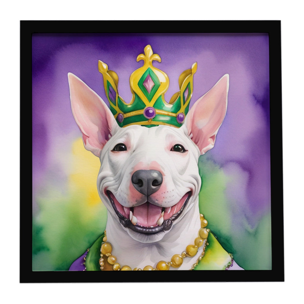 Bull Terrier King of Mardi Gras Framed Metal Print Bathroom, Kitchen, Office, Home Decor Wall Art Ready to Hang, Square, 8X8