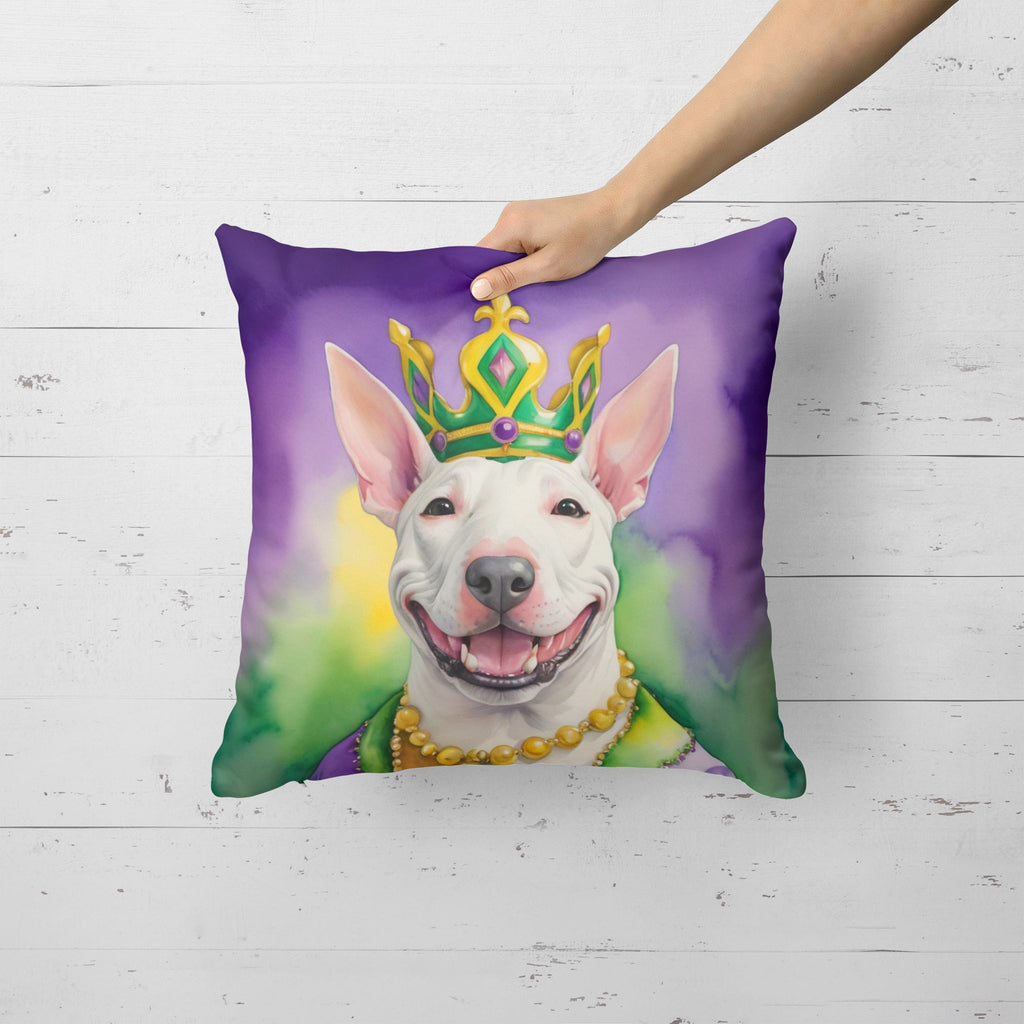 Bull Terrier King of Mardi Gras Decorative Throw Pillow 18x18 Indoor Outdoor Accent Cushion, Fabric Cover with Insert for Sofa, Bed, Porch & Living Room