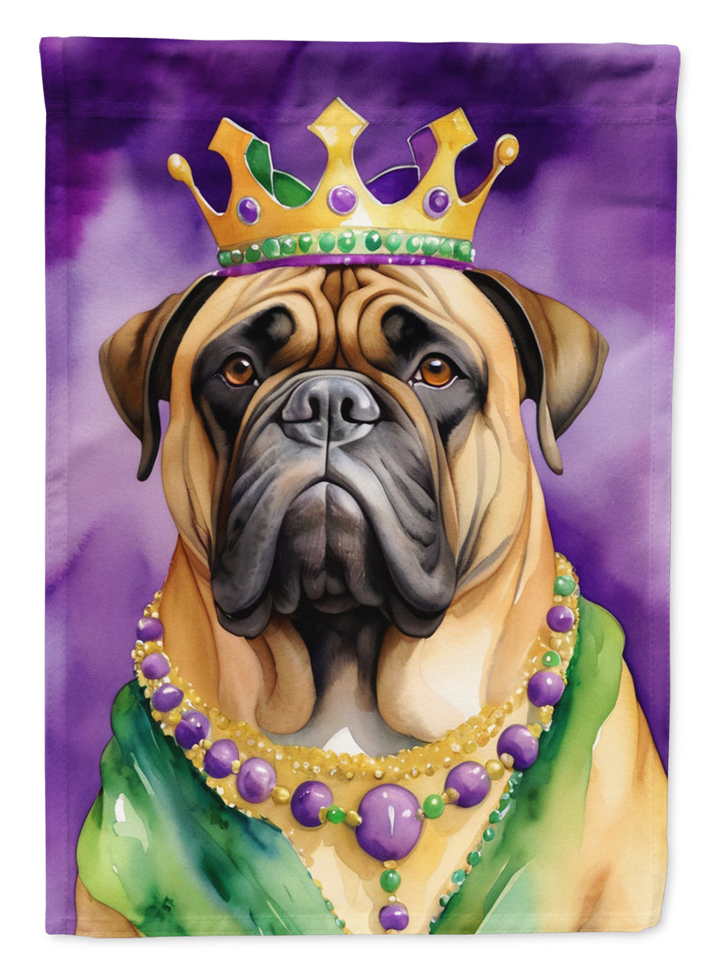 Bullmastiff King of Mardi Gras House Flag 28x40 Porch Sleeve Pole Decorative Outside Yard Banner Artwork Wall Hanging, Polyester
